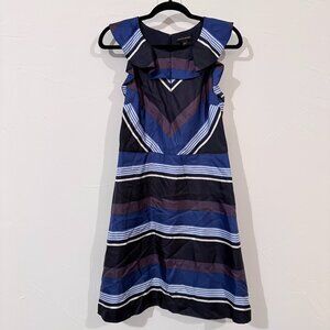 Banana Republic 100% Silk Fit & Flare Dress, Size 6, Sleeveless Striped Midi